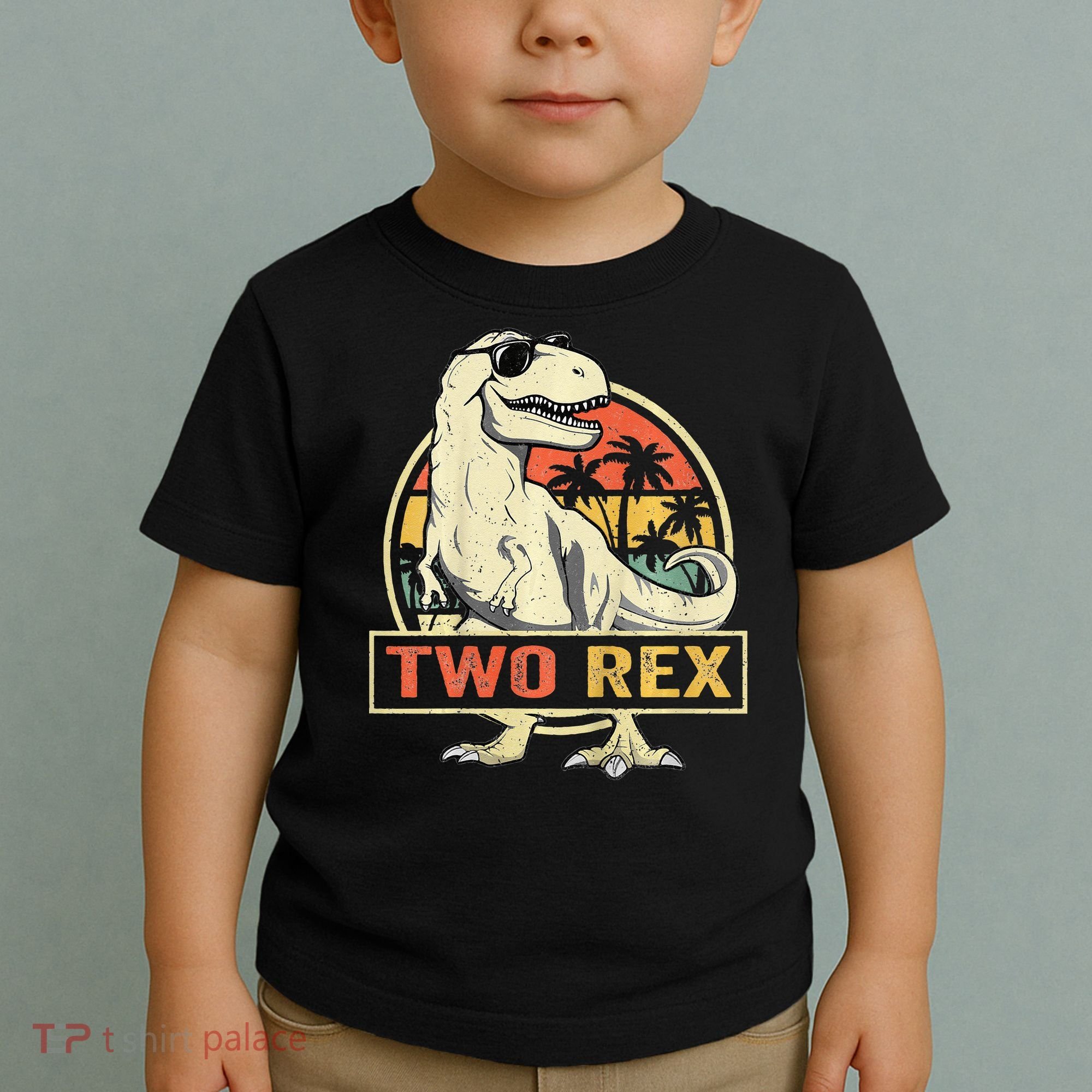 Kids Two Rex 2nd Birthday Gift Second Dinosaur 2 Year Old Toddler T-Shirt