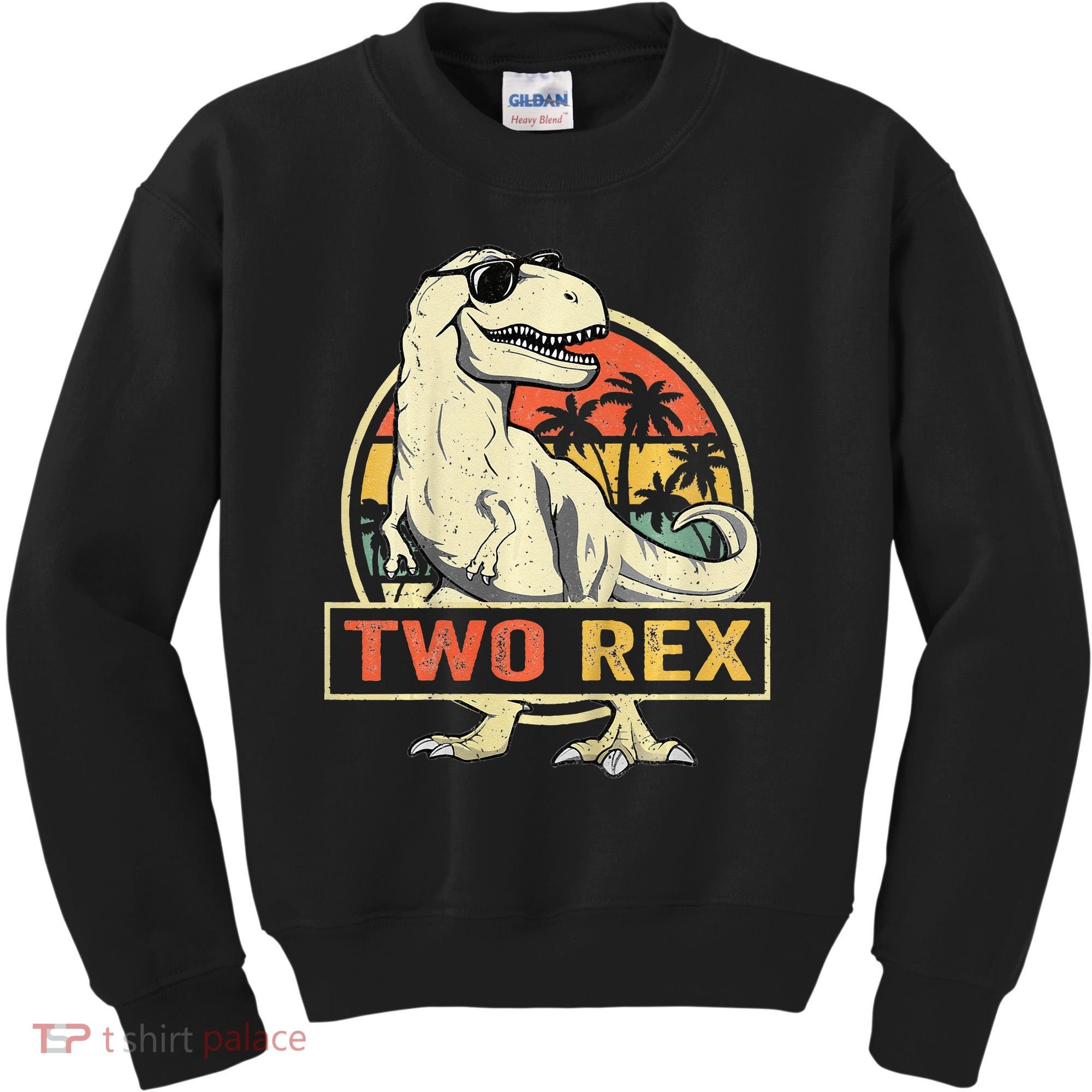 Kids Two Rex 2nd Birthday Gift Second Dinosaur 2 Year Old Kids Sweatshirt