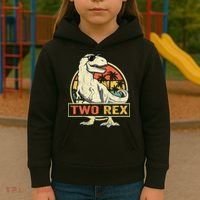 Kids Two Rex 2nd Birthday Gift Second Dinosaur 2 Year Old Kids Hoodie thumb 3