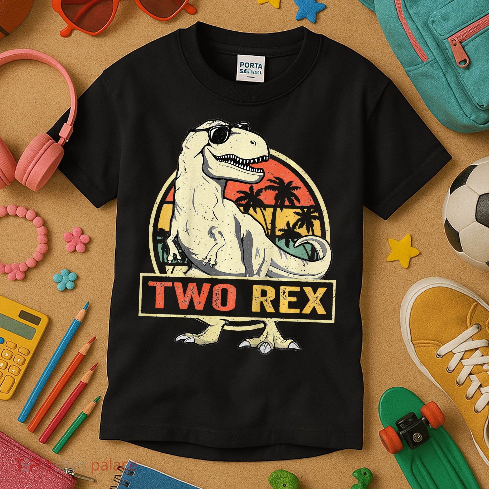 Kids Two Rex 2nd Birthday Gift Second Dinosaur 2 Year Old Kids T-Shirt