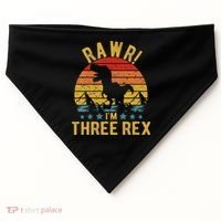 Kids Three Rex 3rd Birthday Dinosaur 3 Year Old Rawr Boy Girl USA-Made Doggie Bandana thumb 0