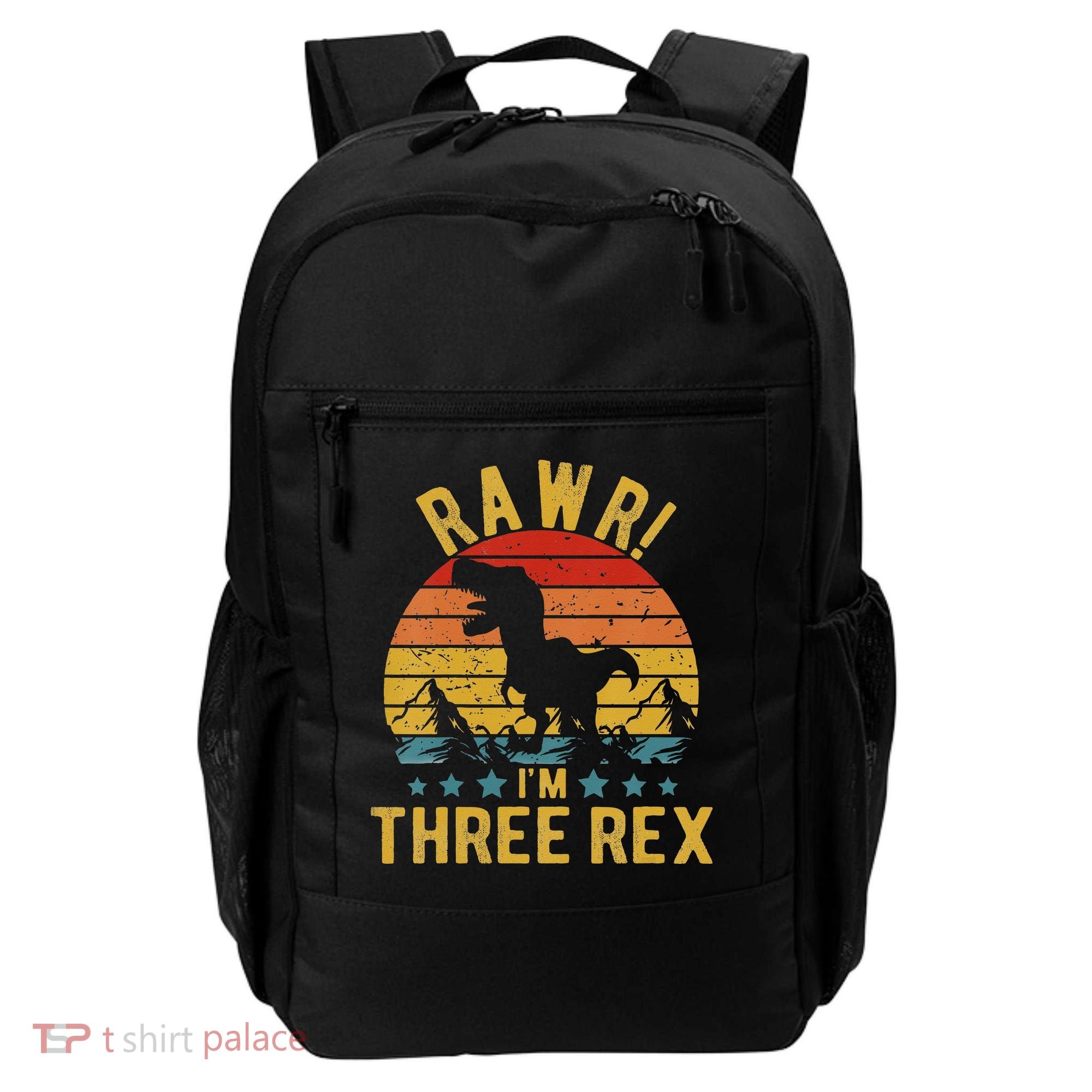 Kids Three Rex 3rd Birthday Dinosaur 3 Year Old Rawr Boy Girl Backpack