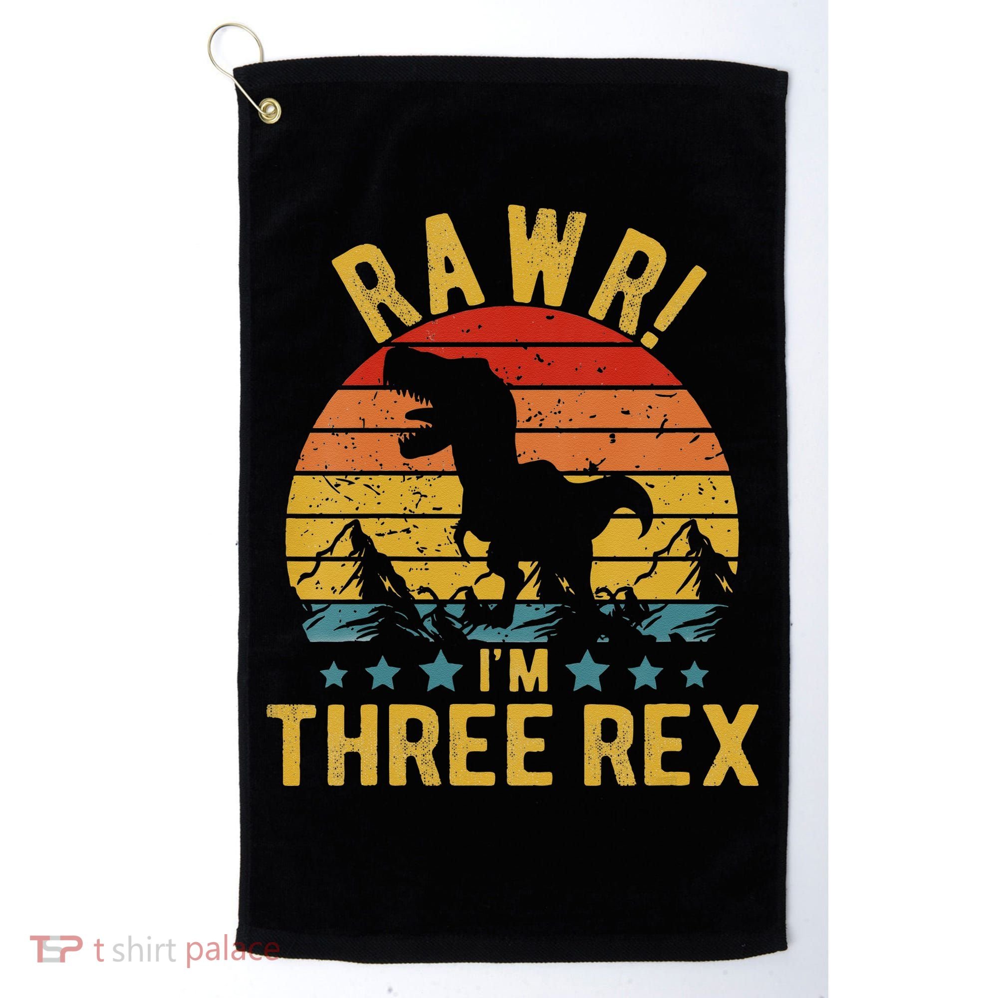 Kids Three Rex 3rd Birthday Dinosaur 3 Year Old Rawr Boy Girl Golf Towel