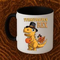 Kids Turkeysaurus Rex Turkey Dino Thanksgiving Coffee Mug thumb 2