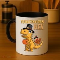 Kids Turkeysaurus Rex Turkey Dino Thanksgiving Coffee Mug thumb 4