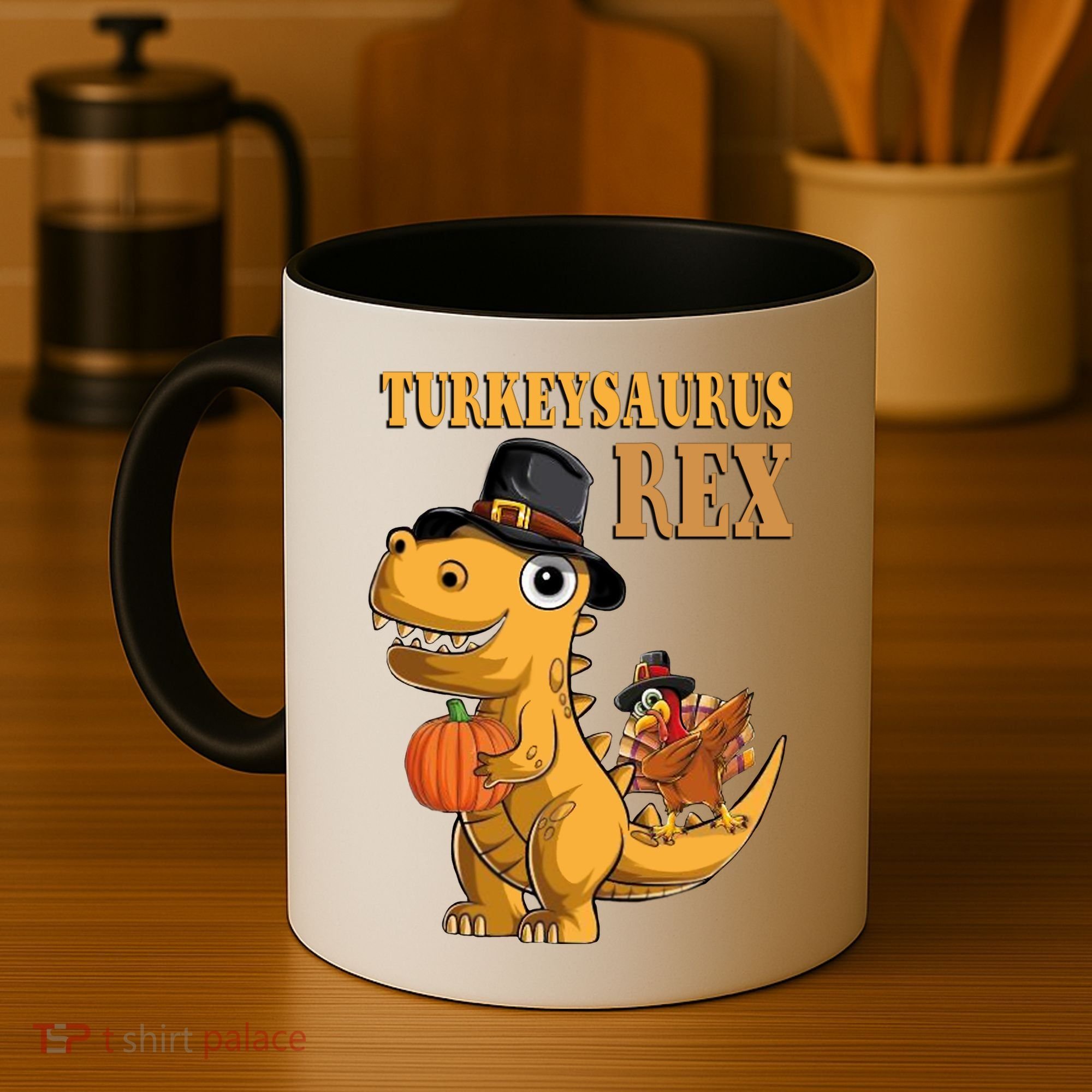 Kids Turkeysaurus Rex Turkey Dino Thanksgiving Coffee Mug