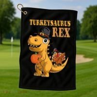 Kids Turkeysaurus Rex Turkey Dino Thanksgiving Golf Towel thumb 1