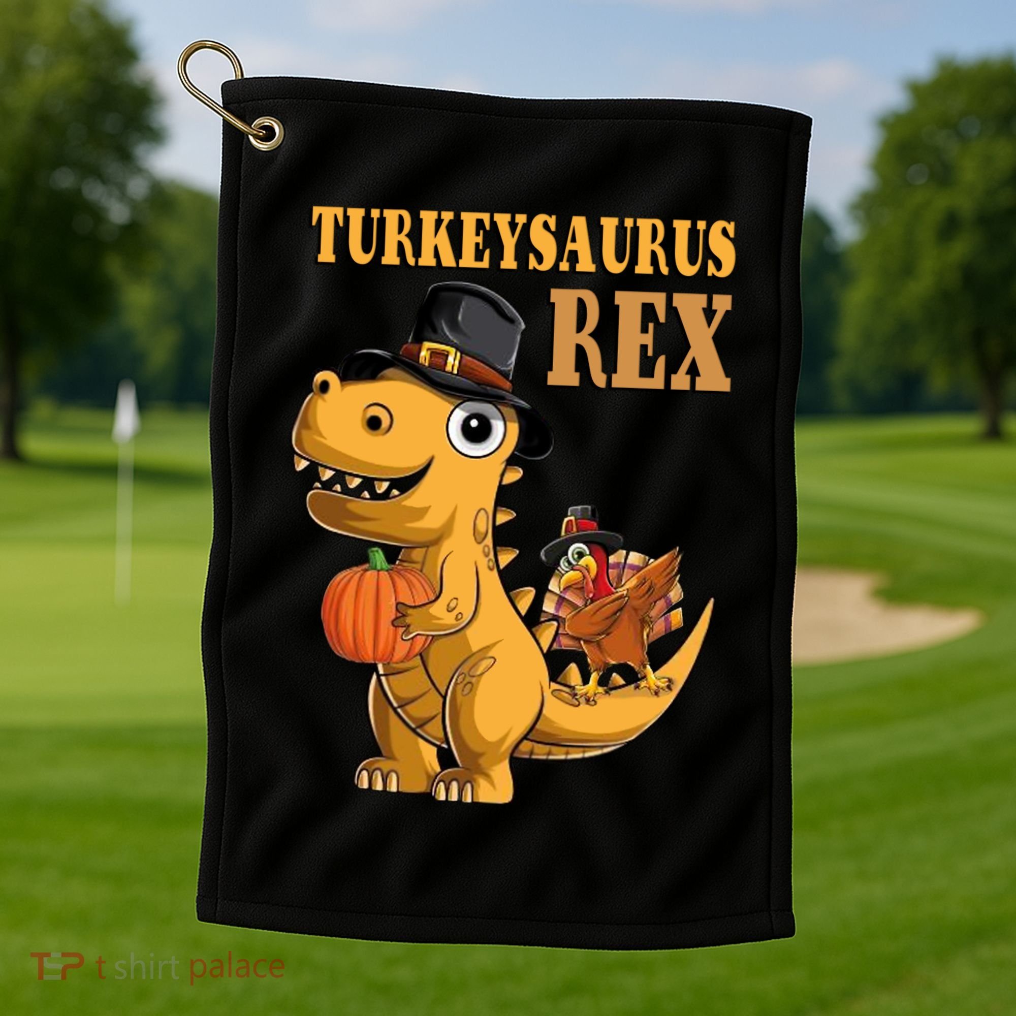 Kids Turkeysaurus Rex Turkey Dino Thanksgiving Golf Towel