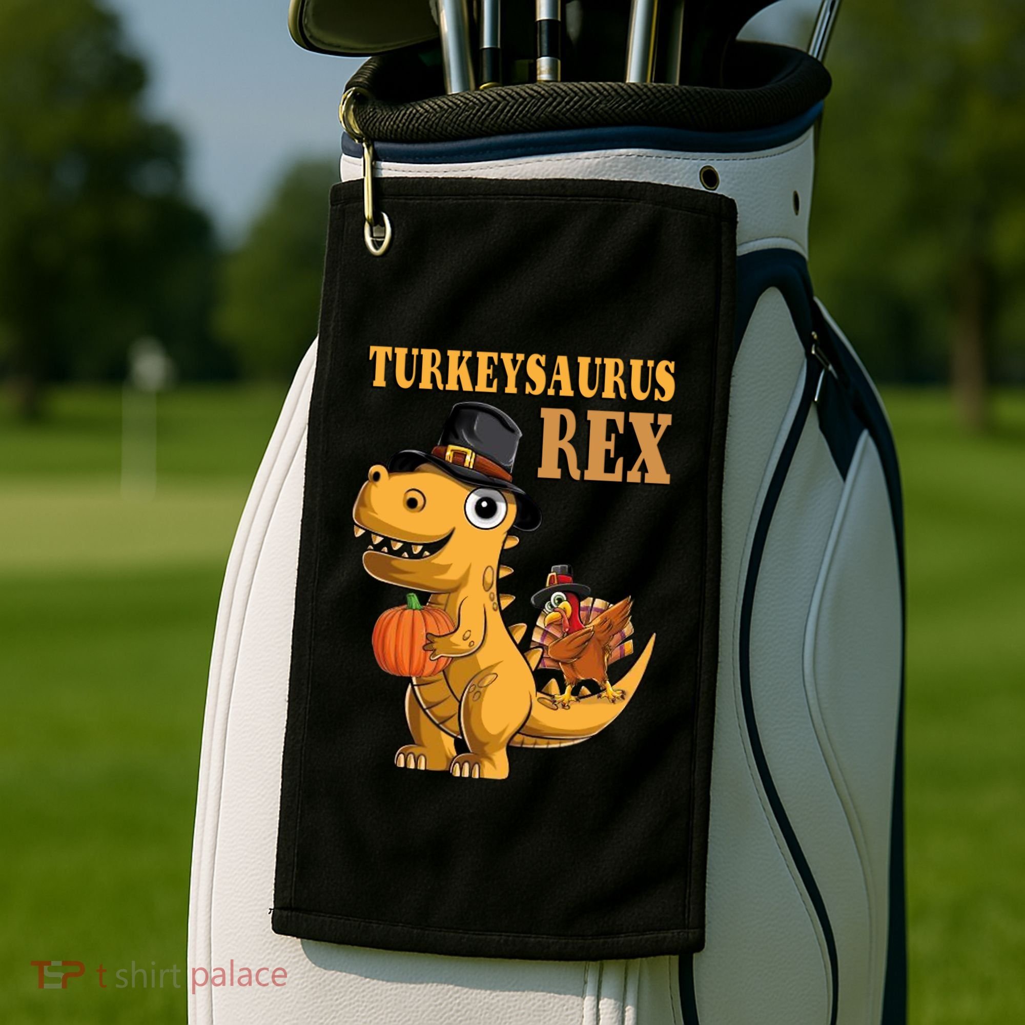 Kids Turkeysaurus Rex Turkey Dino Thanksgiving Golf Towel