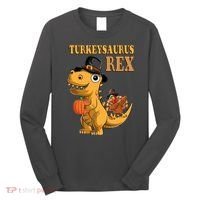 Kids Turkeysaurus Rex Turkey Dino Thanksgiving Long Sleeve Shirt thumb 0