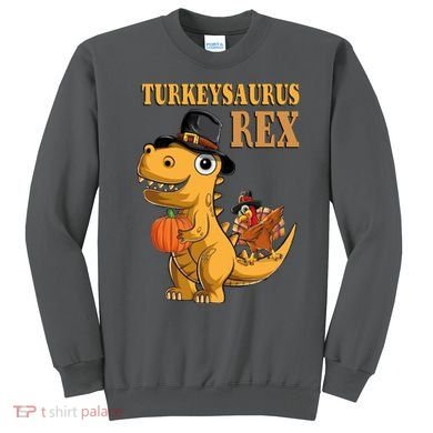 Kids Turkeysaurus Rex Turkey Dino Thanksgiving Sweatshirt