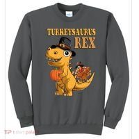 Kids Turkeysaurus Rex Turkey Dino Thanksgiving Sweatshirt thumb 0