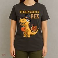 Kids Turkeysaurus Rex Turkey Dino Thanksgiving T-Shirt thumb 4