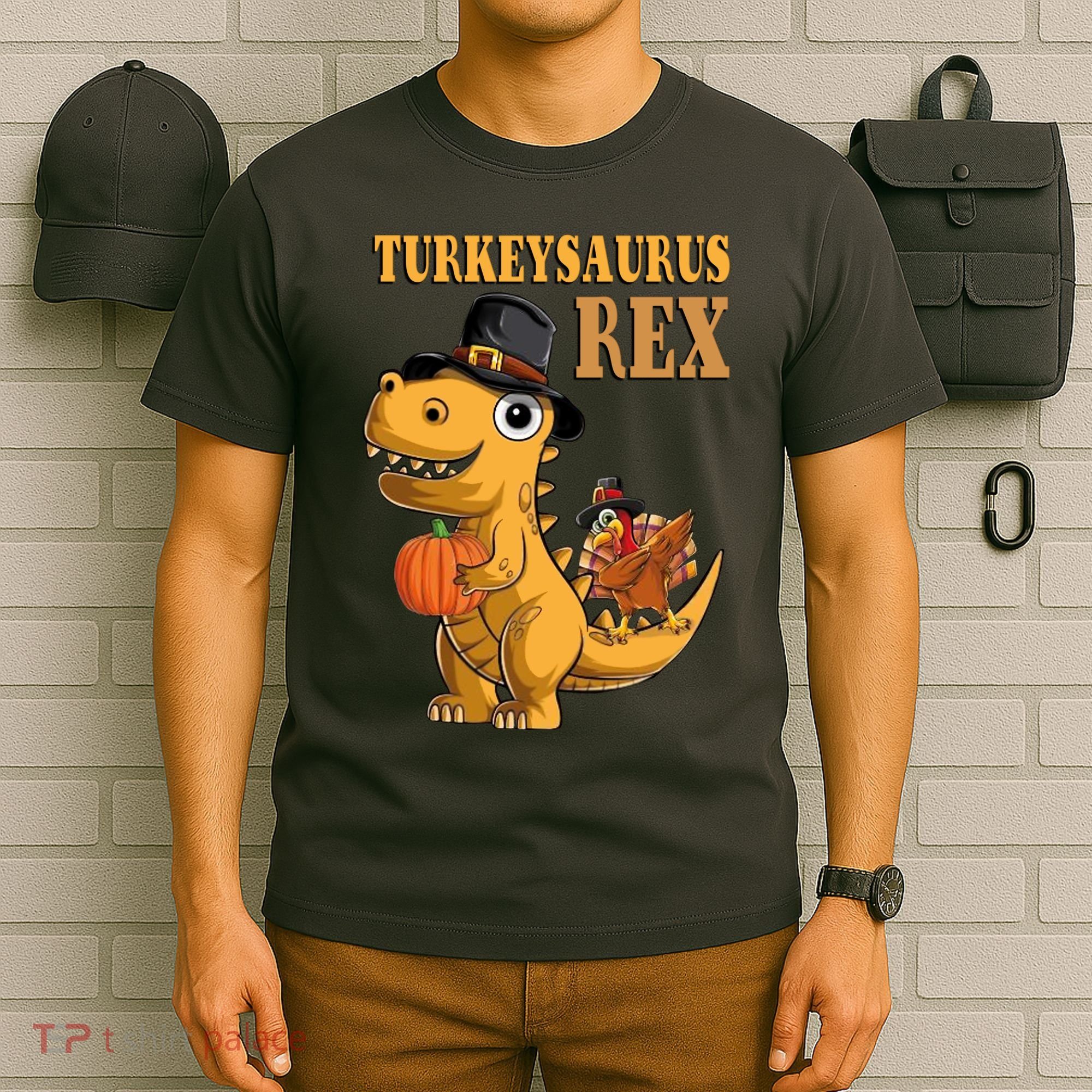 Kids Turkeysaurus Rex Turkey Dino Thanksgiving T-Shirt