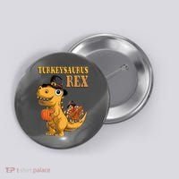 Kids Turkeysaurus Rex Turkey Dino Thanksgiving Button thumb 0