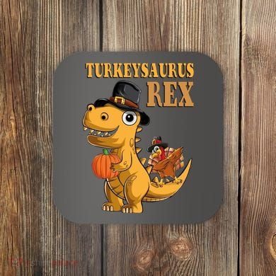 Kids Turkeysaurus Rex Turkey Dino Thanksgiving Coaster