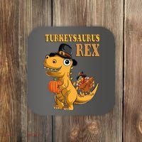 Kids Turkeysaurus Rex Turkey Dino Thanksgiving Coaster thumb 0