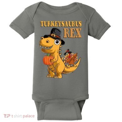 Kids Turkeysaurus Rex Turkey Dino Thanksgiving Baby Bodysuit