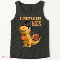 Kids Turkeysaurus Rex Turkey Dino Thanksgiving Tank Top thumb 2