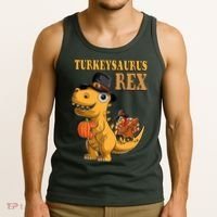 Kids Turkeysaurus Rex Turkey Dino Thanksgiving Tank Top thumb 3
