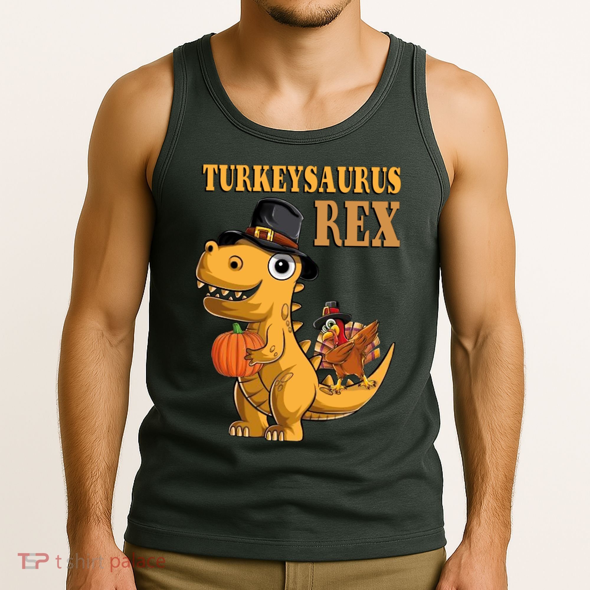 Kids Turkeysaurus Rex Turkey Dino Thanksgiving Tank Top