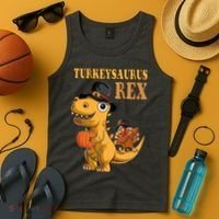 Kids Turkeysaurus Rex Turkey Dino Thanksgiving Tank Top thumb 4