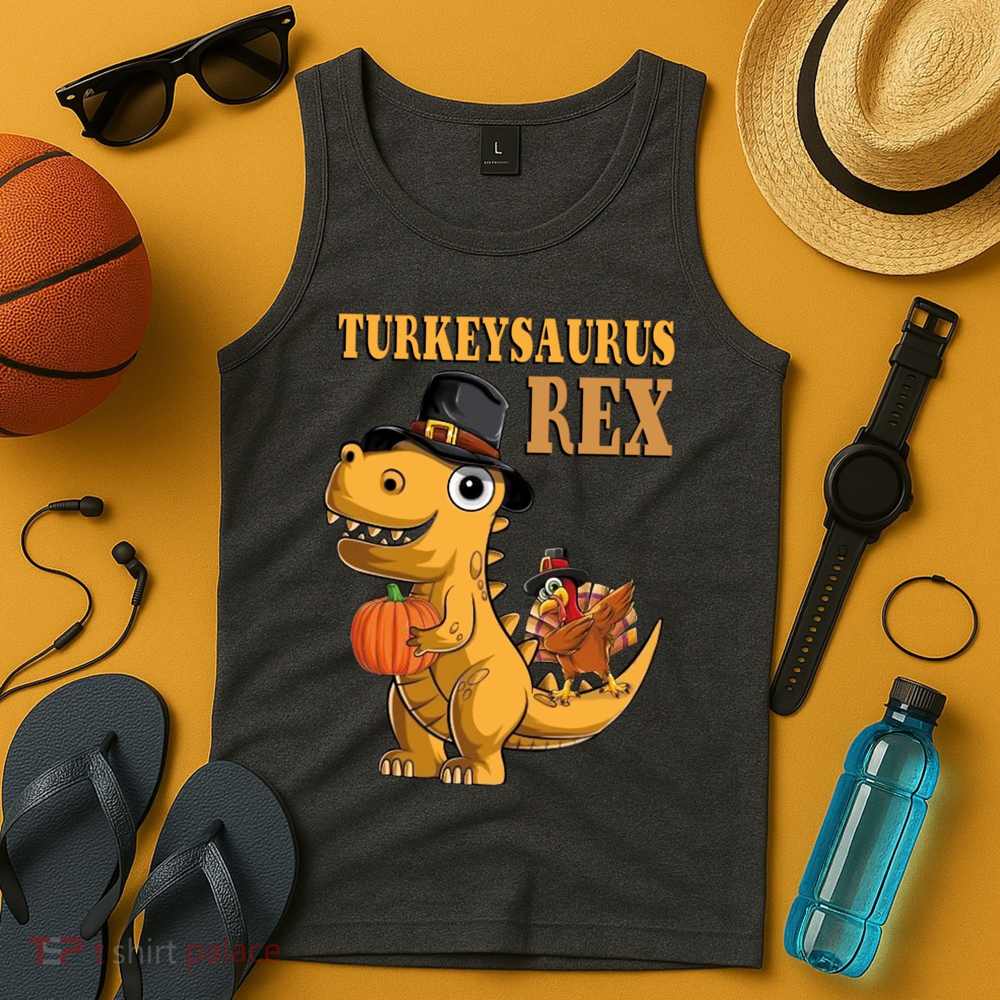 Kids Turkeysaurus Rex Turkey Dino Thanksgiving Tank Top