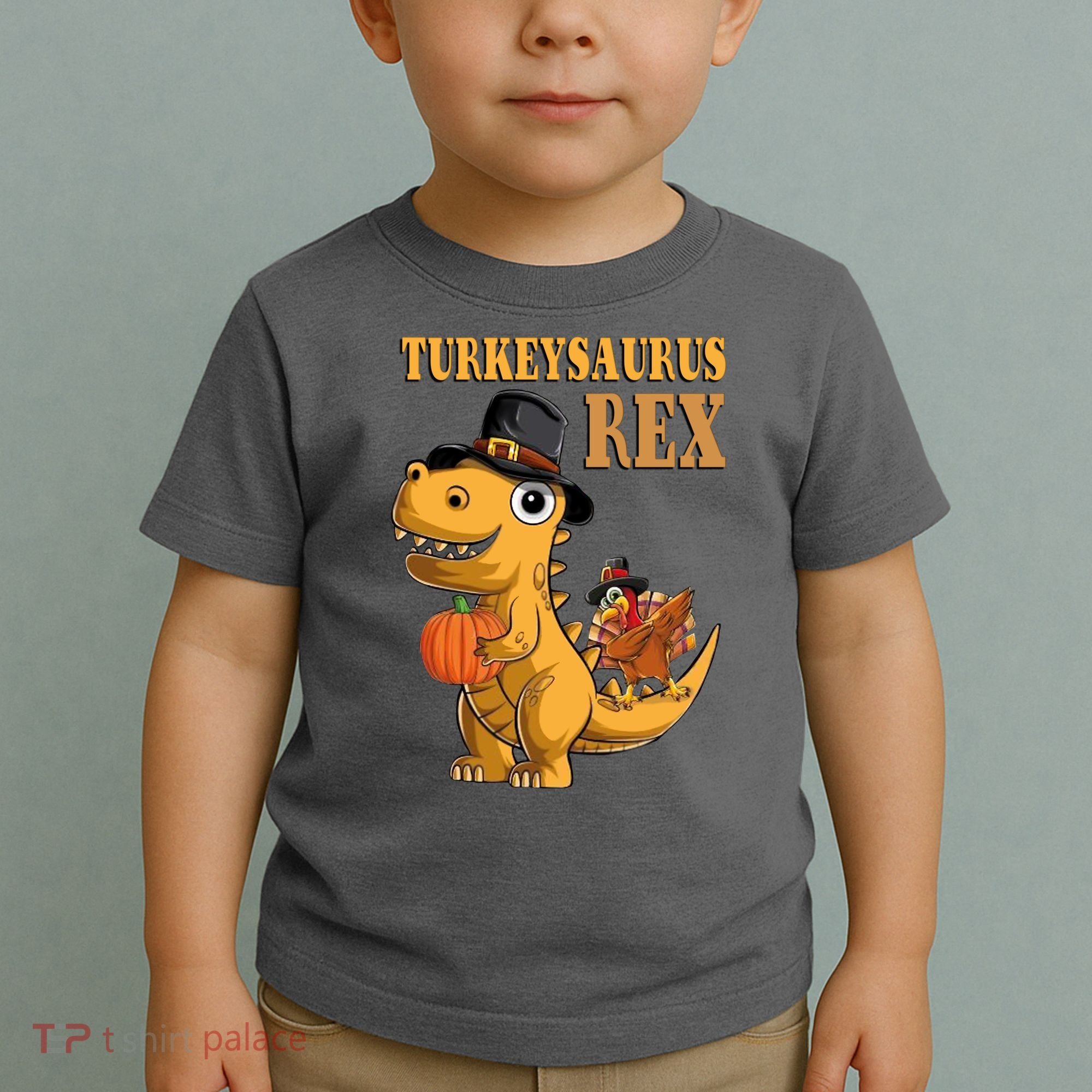 Kids Turkeysaurus Rex Turkey Dino Thanksgiving Toddler T-Shirt