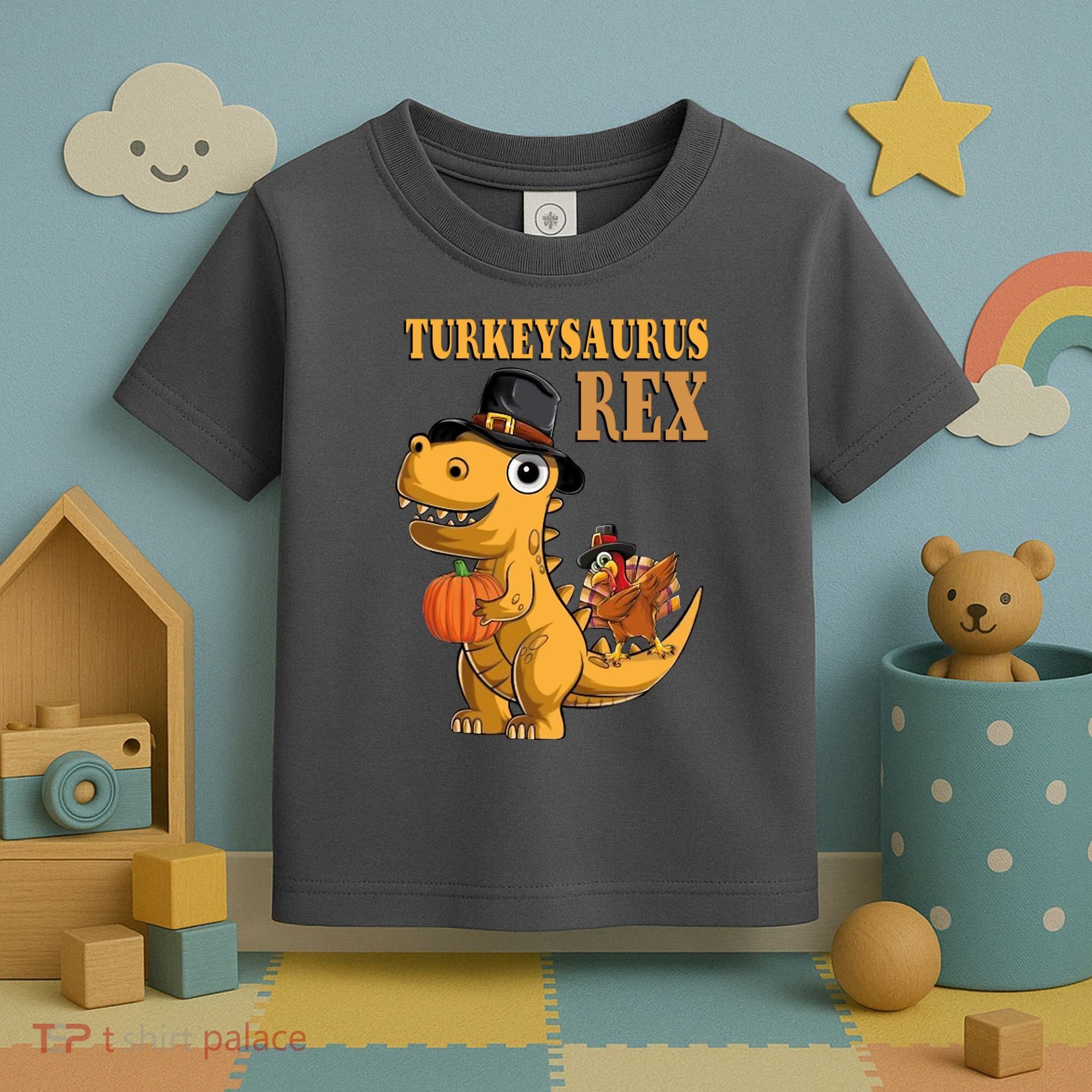 Kids Turkeysaurus Rex Turkey Dino Thanksgiving Toddler T-Shirt