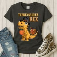 Kids Turkeysaurus Rex Turkey Dino Thanksgiving Women's T-Shirt thumb 3