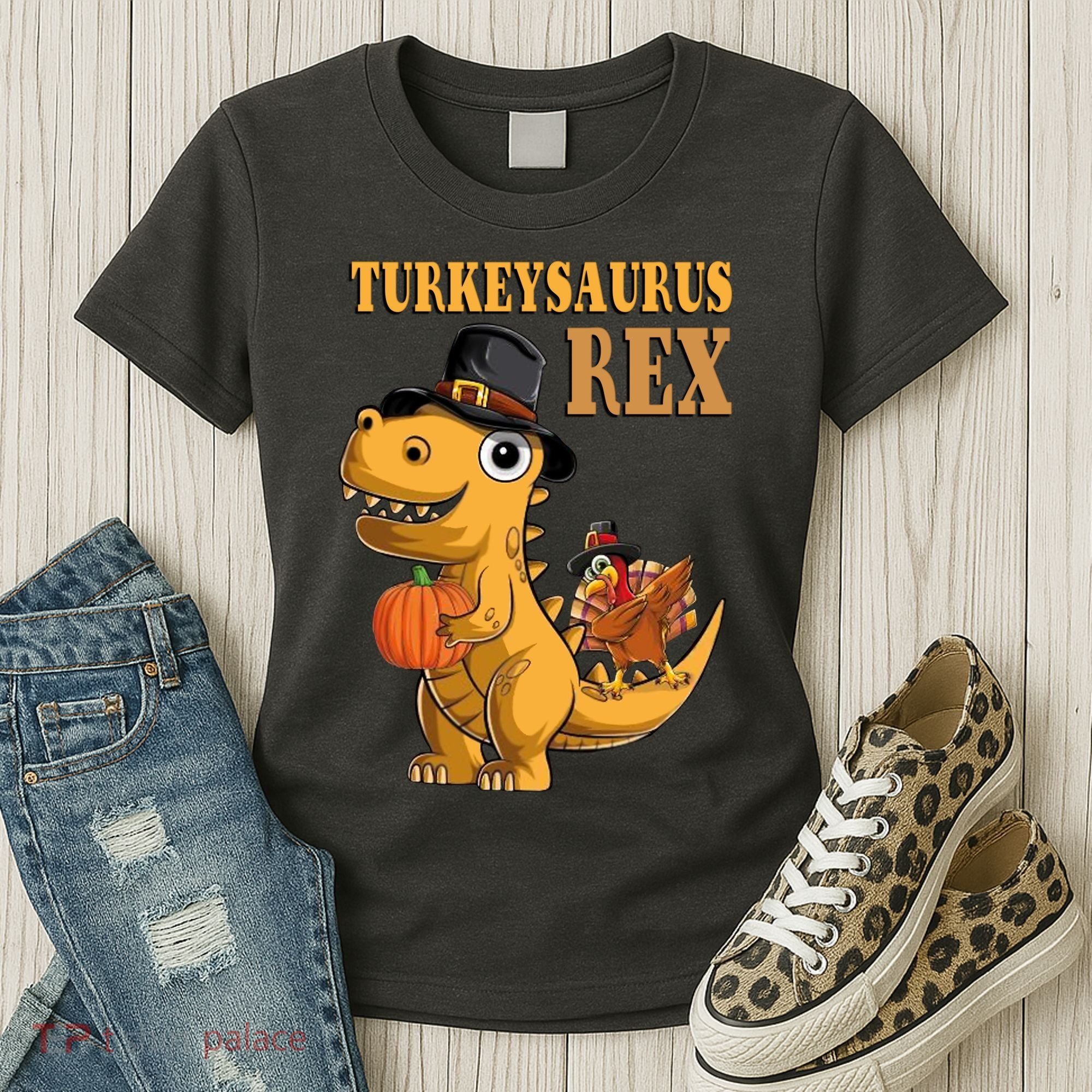 Kids Turkeysaurus Rex Turkey Dino Thanksgiving Women's T-Shirt