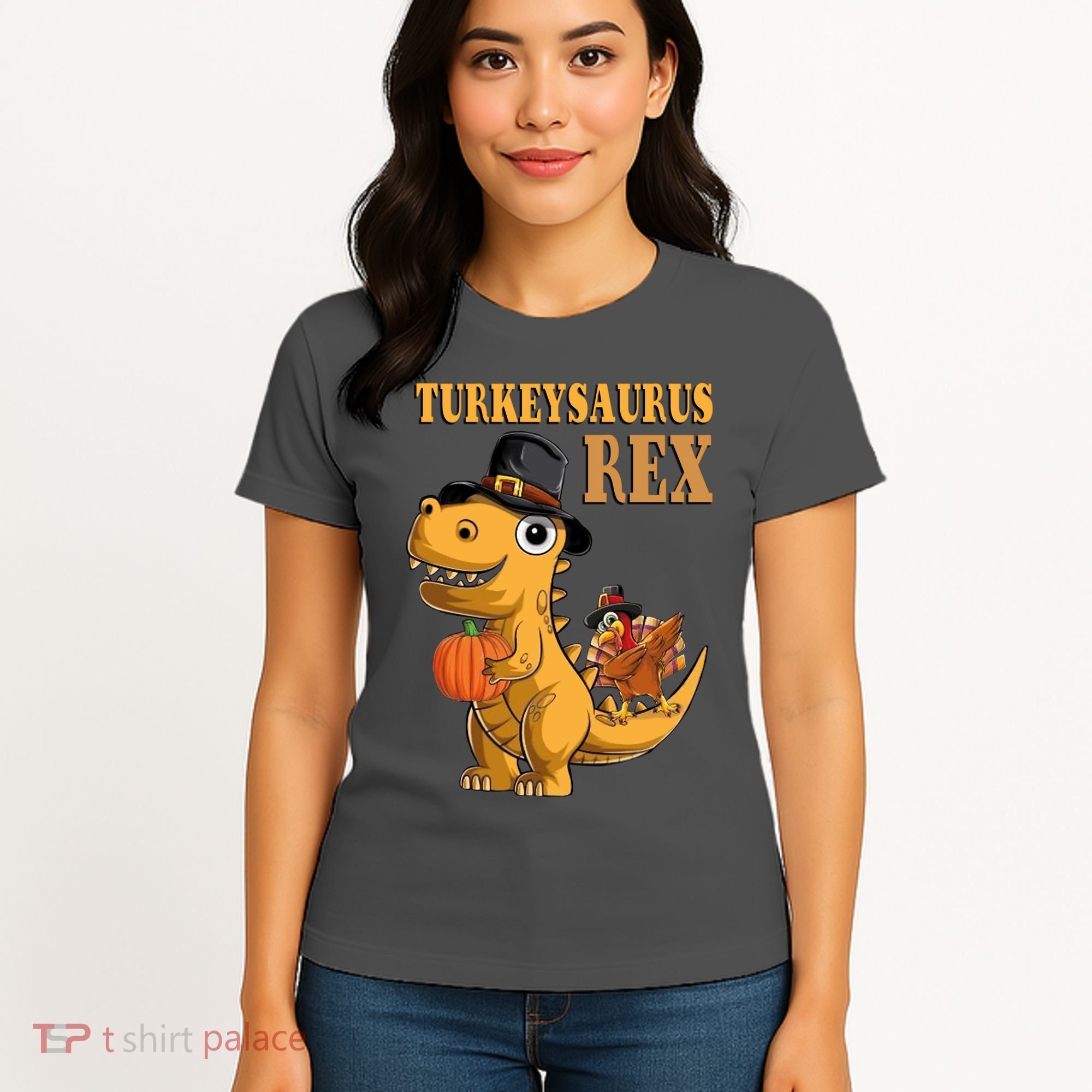 Kids Turkeysaurus Rex Turkey Dino Thanksgiving Women's T-Shirt