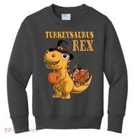 Kids Turkeysaurus Rex Turkey Dino Thanksgiving Kids Sweatshirt thumb 0