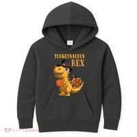 Kids Turkeysaurus Rex Turkey Dino Thanksgiving Kids Hoodie thumb 0