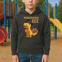 Kids Turkeysaurus Rex Turkey Dino Thanksgiving Kids Hoodie thumb 2