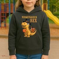 Kids Turkeysaurus Rex Turkey Dino Thanksgiving Kids Hoodie thumb 3