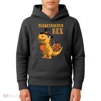 Kids Turkeysaurus Rex Turkey Dino Thanksgiving Kids Hoodie thumb 4