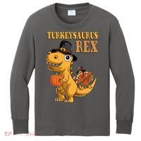 Kids Turkeysaurus Rex Turkey Dino Thanksgiving Kids Long Sleeve Shirt thumb 0