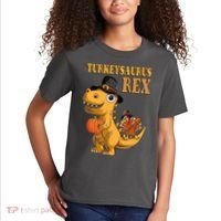 Kids Turkeysaurus Rex Turkey Dino Thanksgiving Kids T-Shirt thumb 2