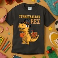 Kids Turkeysaurus Rex Turkey Dino Thanksgiving Kids T-Shirt thumb 3