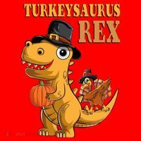 Kids Turkeysaurus Rex Turkey Dino Thanksgiving Santa Hat thumb 1
