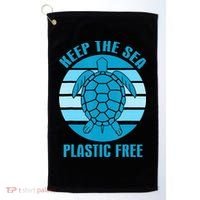 Keep The Sea Plastic Free Turtle Earth Day Golf Towel thumb 0