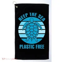 Keep The Sea Plastic Free Turtle Earth Day Golf Towel thumb 0