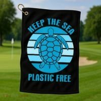 Keep The Sea Plastic Free Turtle Earth Day Golf Towel thumb 1