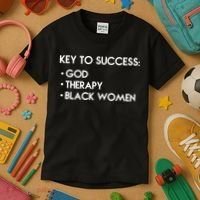 Key To Success God Therapy Black Women Kids T-Shirt thumb 3