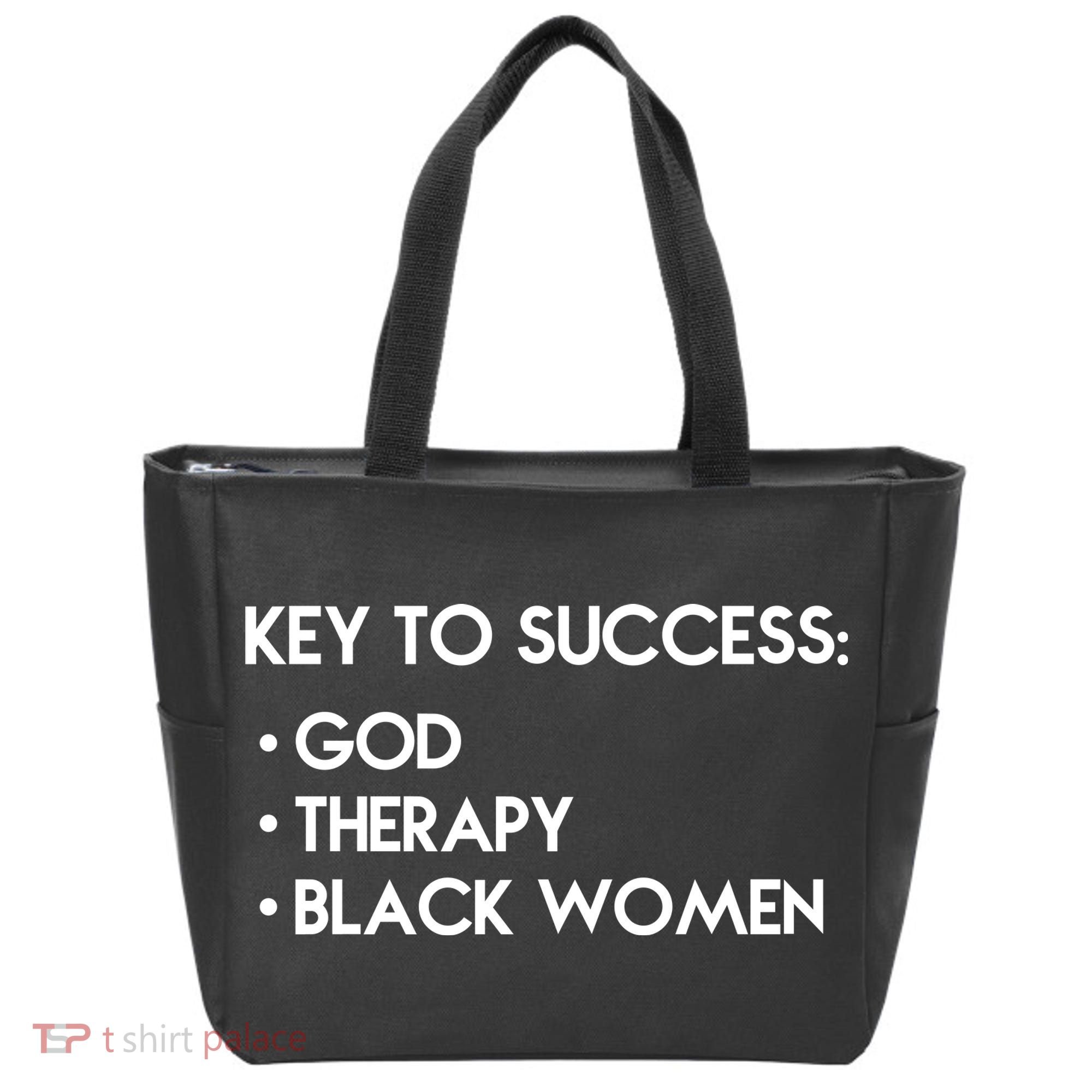 Key To Success God Therapy Black Women Tote Bag