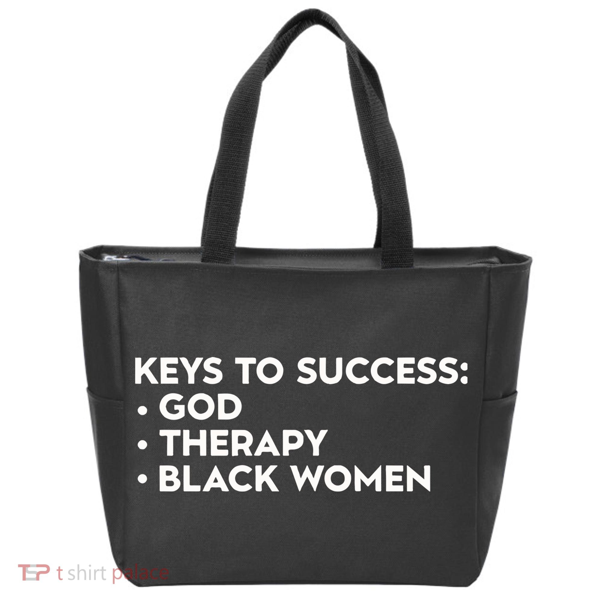 Keys To Success God Therapy Black Women Tote Bag