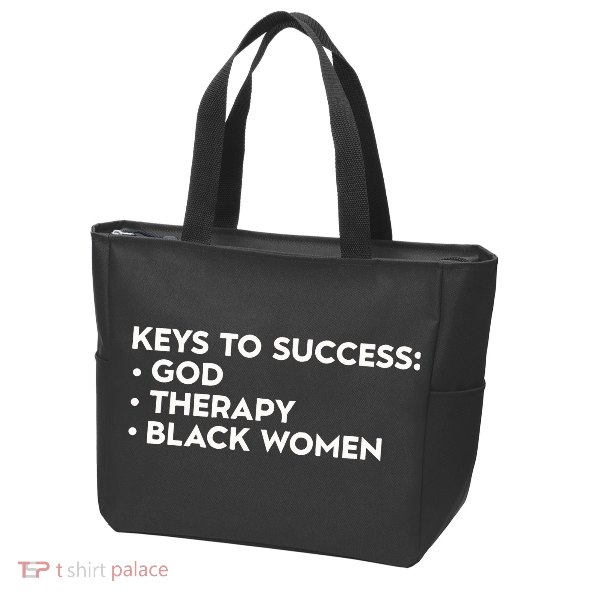 Keys To Success God Therapy Black Women Tote Bag