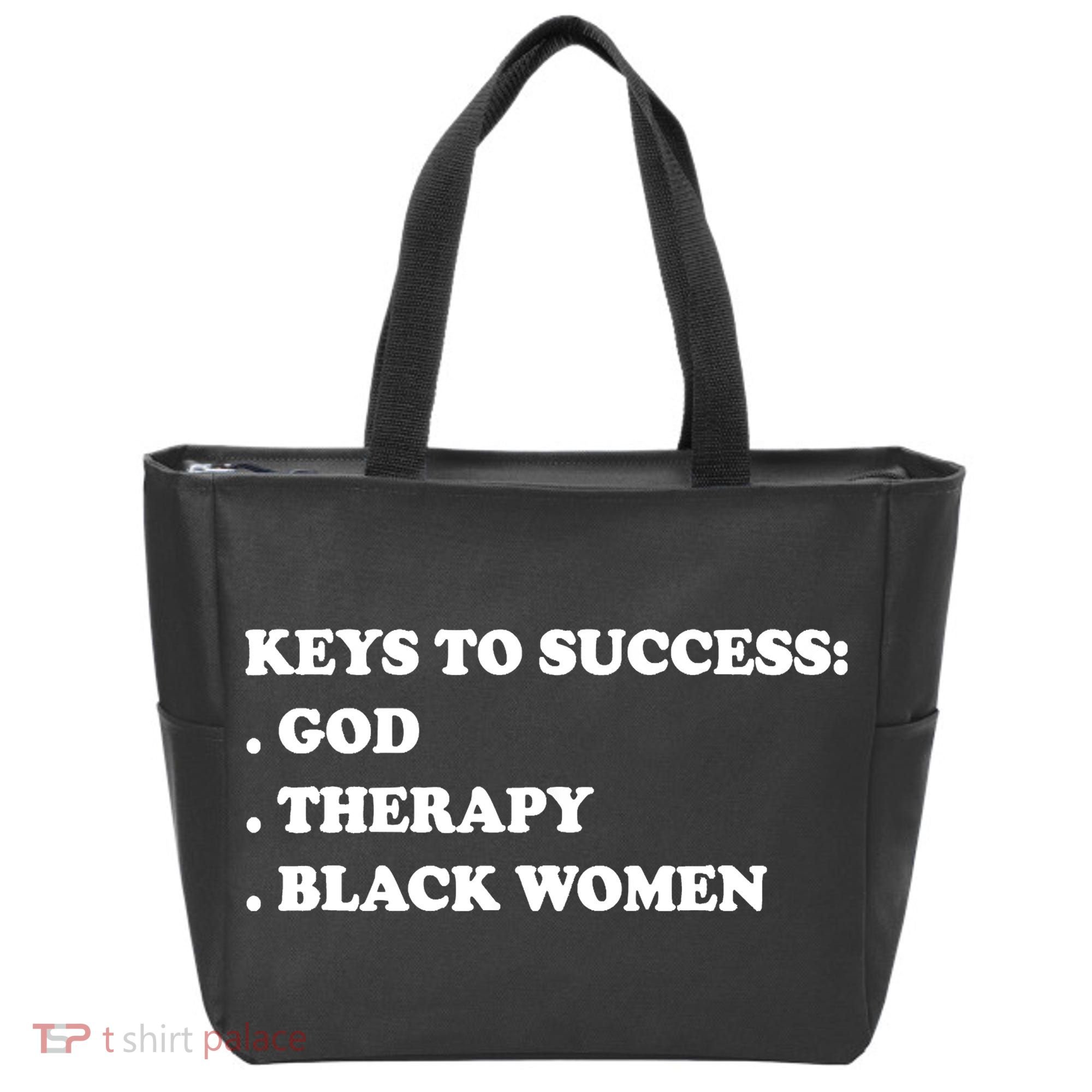 Keys To Success God Therapy Black Women Tote Bag