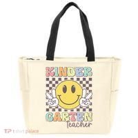Kindergarten Teacher Team Hippie Smile Face Back To School Tote Bag thumb 0